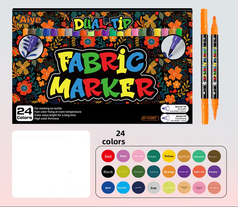 24 Color Fabric Markers Water-resistant Art Pens