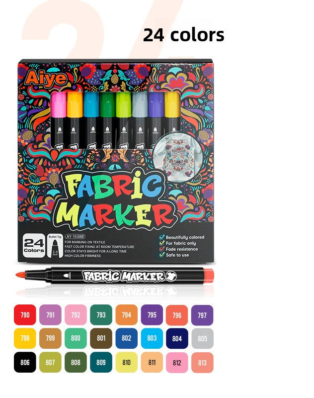 24 Color Fabric Markers Water-resistant Art Pens