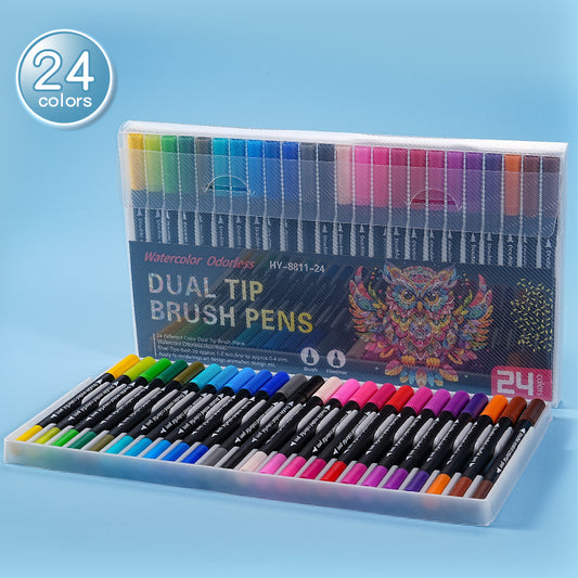 24 Dual Tip Watercolor Markers Washable Art Pens